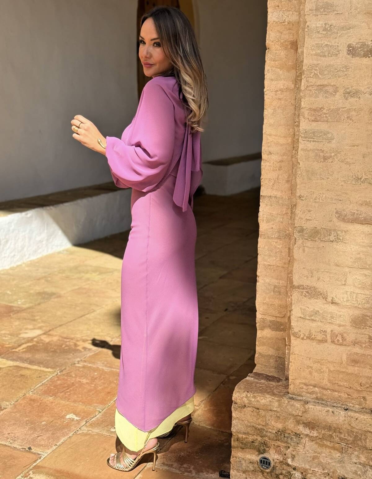 Vestido Manguitos Gasa Tul Rosa - Imagen 4