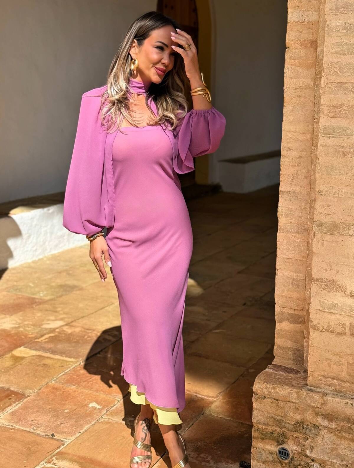 Vestido Manguitos Gasa Tul Rosa - Imagen 8