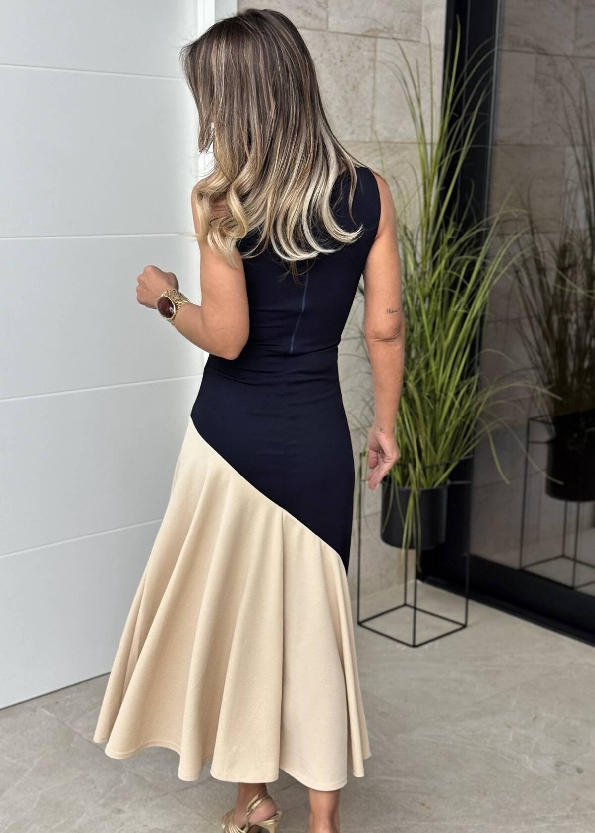 Vestido Bicolor Sin Mangas Marino - Imagen 5