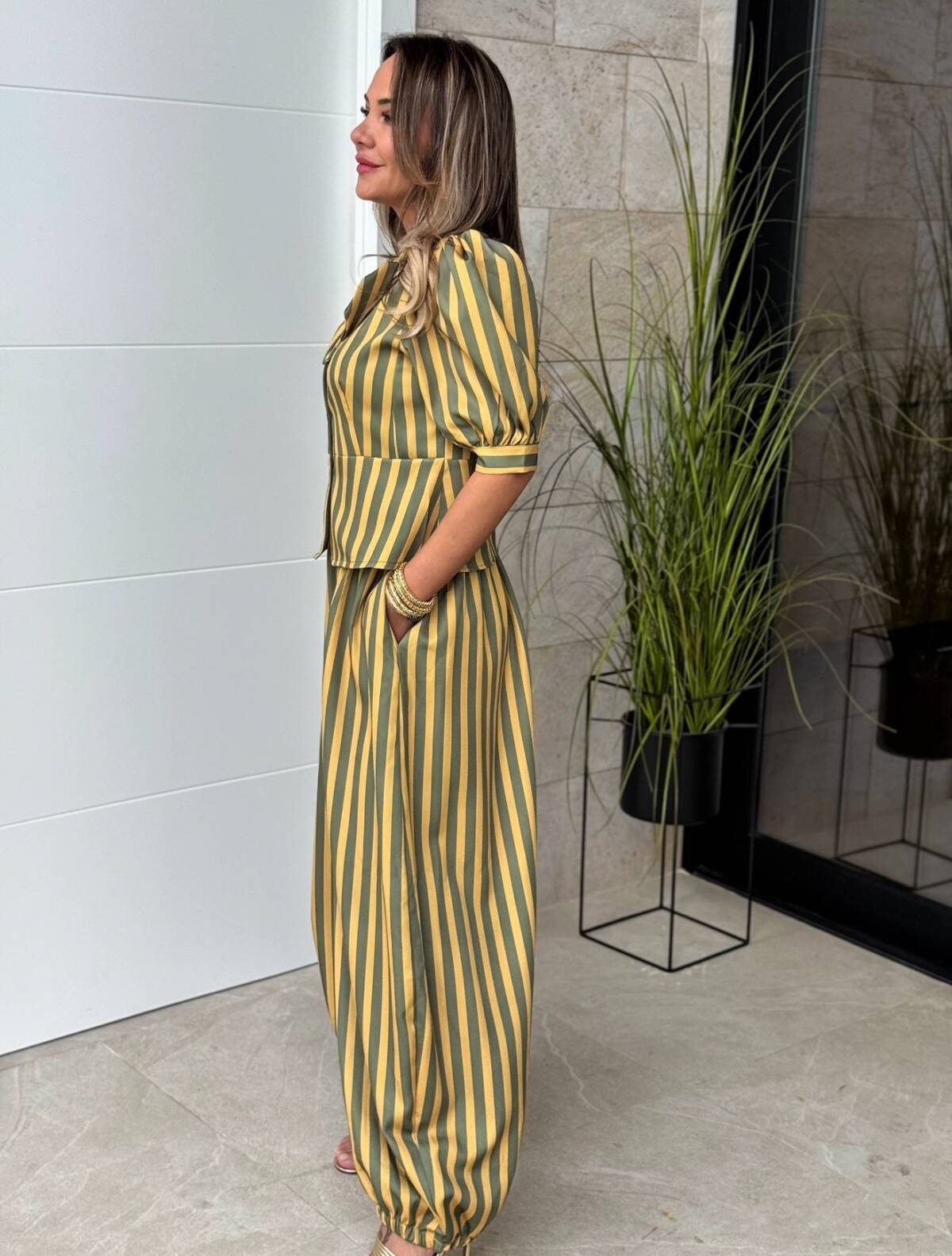 Conjunto Bombacho Rayas Verde / Mostaza - Imagen 2