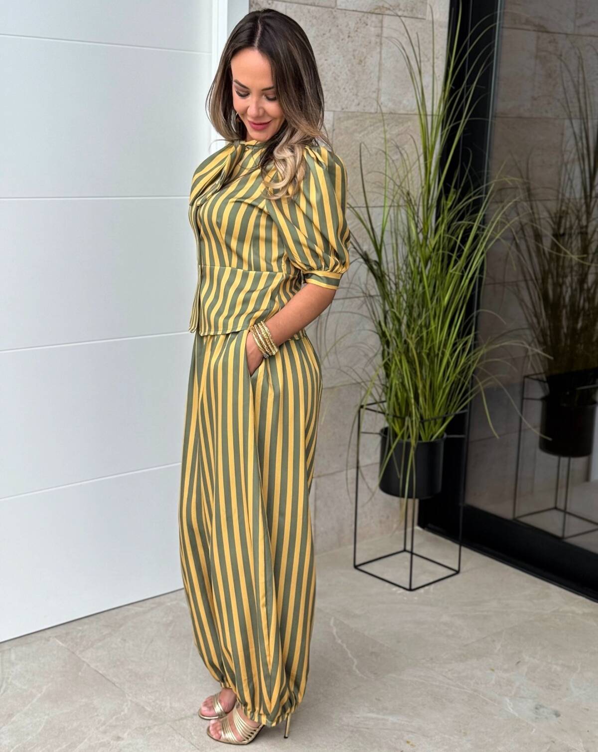 Conjunto Bombacho Rayas Verde / Mostaza - Imagen 4