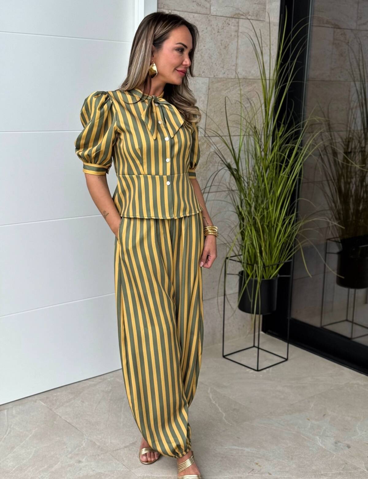 Conjunto Bombacho Rayas Verde / Mostaza - Imagen 5