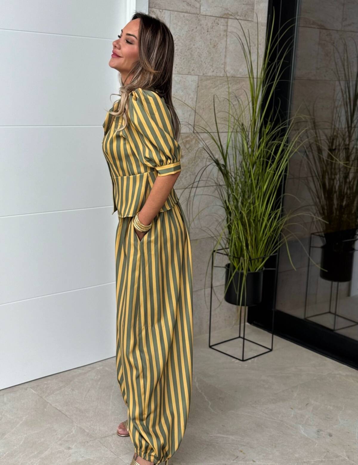 Conjunto Bombacho Rayas Verde / Mostaza - Imagen 7