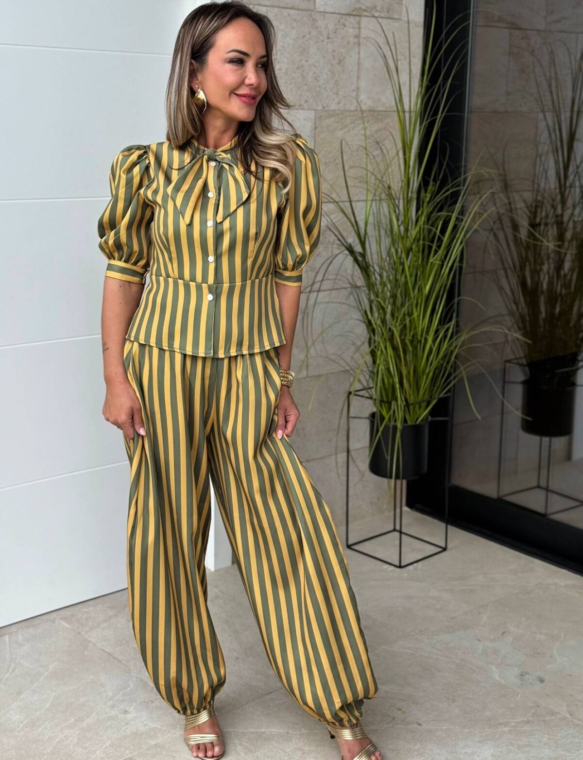 Conjunto Bombacho Rayas Verde / Mostaza - Imagen 8