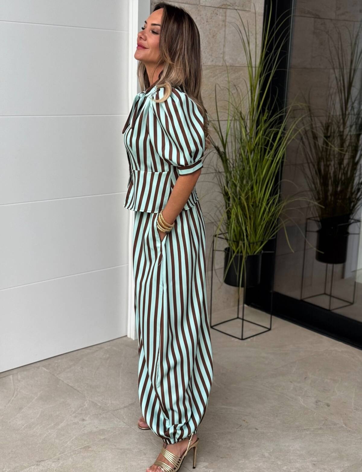 Conjunto Bombacho Rayas Turquesa / Marrón - Imagen 6