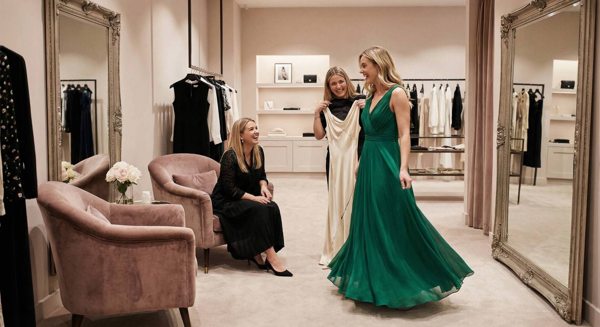 Clienta probándose vestido en tienda