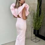 Vestido Jacquard Volante Rosa