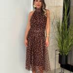 Vestido Halter Lunar Gasa Marrón