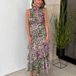 Vestido Gasa Volantes Estampado Verde