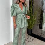 Conjunto Fajín Estampado Manga Corta Verde