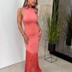 Vestido Coral Halter Fleco