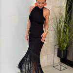 Vestido Negro Halter Fleco