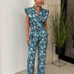 Conjunto Romina Petróleo Celeste Sin Mangas