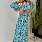 Vestido Manguitos Gasa Turquesa