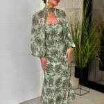 Vestido Manguitos Gasa Verde