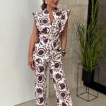 Conjunto Romina Blanco Berenjena Sin Mangas