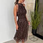 Vestido Halter Lunar Gasa Marrón
