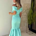 Vestido Bardot Jacquard Turquesa
