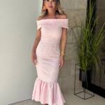 Vestido Bardot Jacquard Rosa