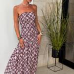 Vestido Palabra de Honor Estampado Berenjena