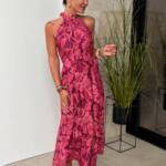 Vestido Halter Volante Flor Buganvilla