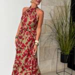 Vestido Halter Volante Flor Verde