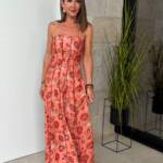 Vestido Palabra de Honor Coral/Naranja