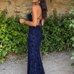 Vestido Flor Relieve Tirante Fino Marino