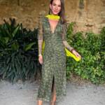 Vestido Blanca Gasa Estampado Verde