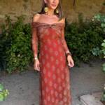 Vestido Gasa Bardot Estampado Teja