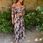 Vestido Gasa Bardot Estampado Cesleste