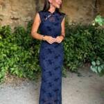Vestido Alamares Relieve Marino