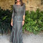 Vestido Gasa Rayas Turquesa Marrón