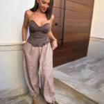 Pantalón Bombacho Cuadro Beige