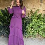Vestido Gasa Volantitos Morado Ciruela