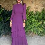 Vestido Gasa Volante Grande Morado Ciruela