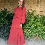 Vestido Gasa Volantitos Teja