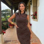 Vestido Alamares Relieve Marrón