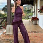 Conjunto Jacquard Flecos Berenjena