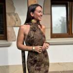 Vestido Halter Relieve Camel