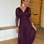 Vestido Gasa Pico Berenjena